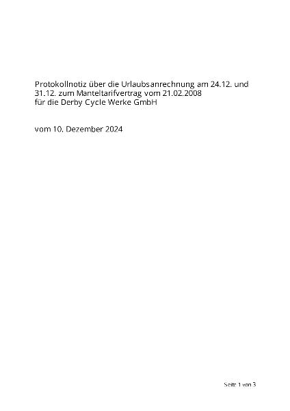 Protokollnotiz über Urlaubsanrechnung (2025)