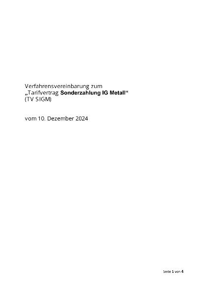 Verfahrensvereinbarung zum „Tarifvertrag Sonderzahlungen IG Metall“ (2025)